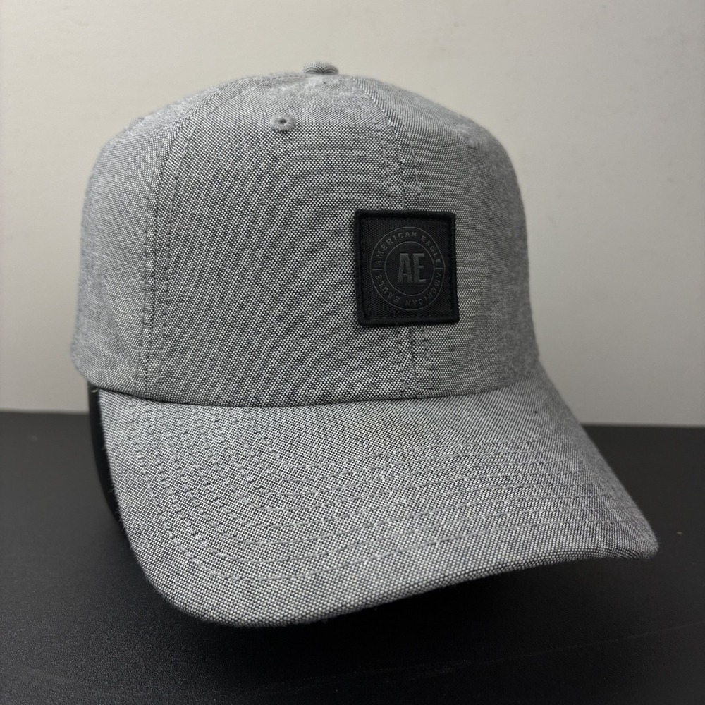 American Eagle AE Circle Logo Patch Heathered Grey Strapback Baseball Hat Cap
